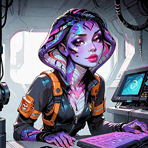 Purple Snake Alien Pilot at Console