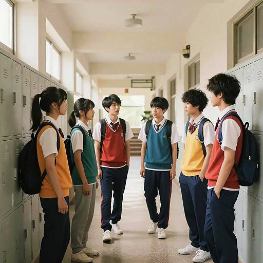 Energetic Anime School Hallway Scene