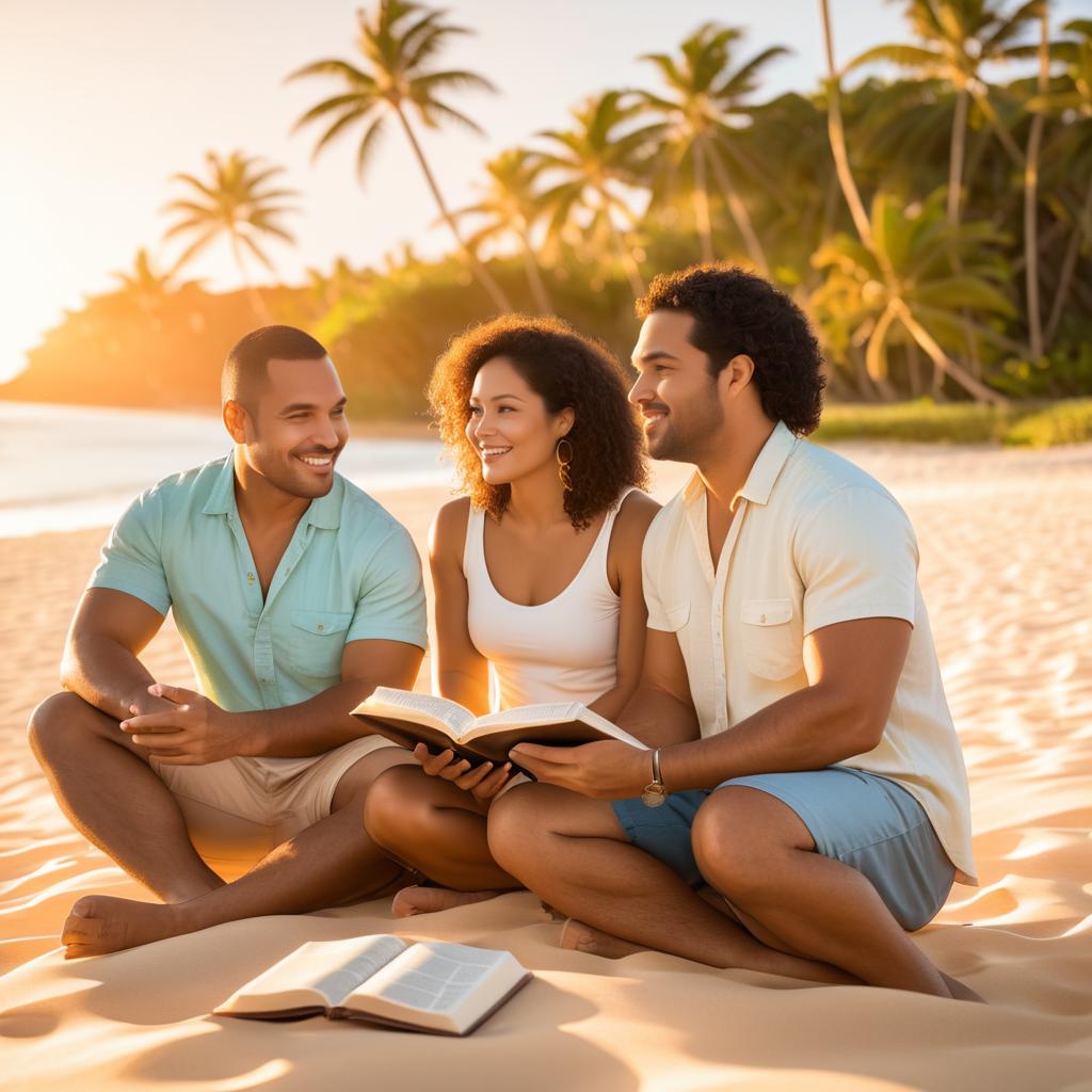 Diverse Friends Studying the Bible at Sunset