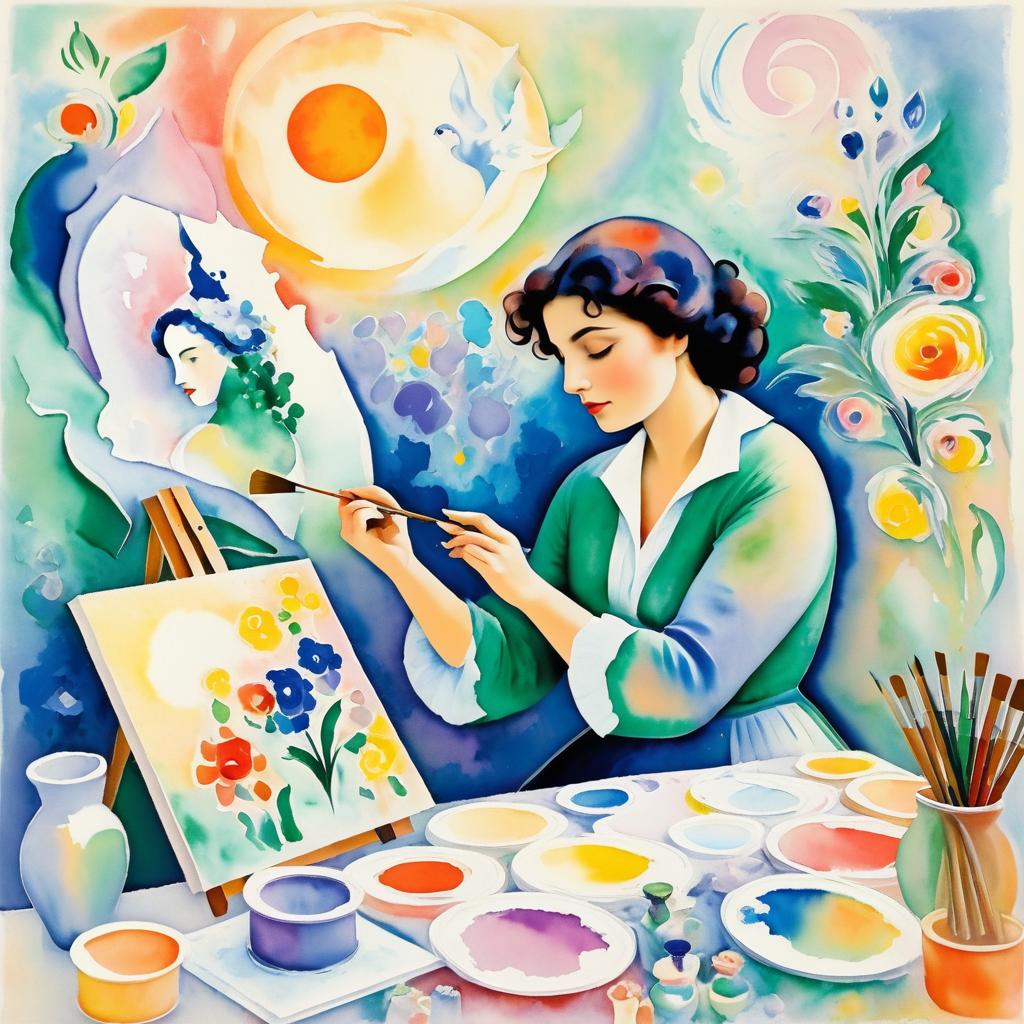 Chagall-Inspired Woman Painting in Pastels