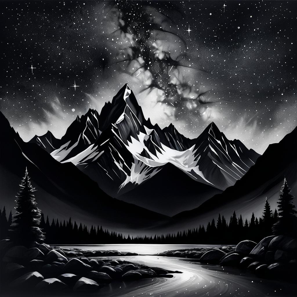 Majestic Mountain Range Under Starry Sky