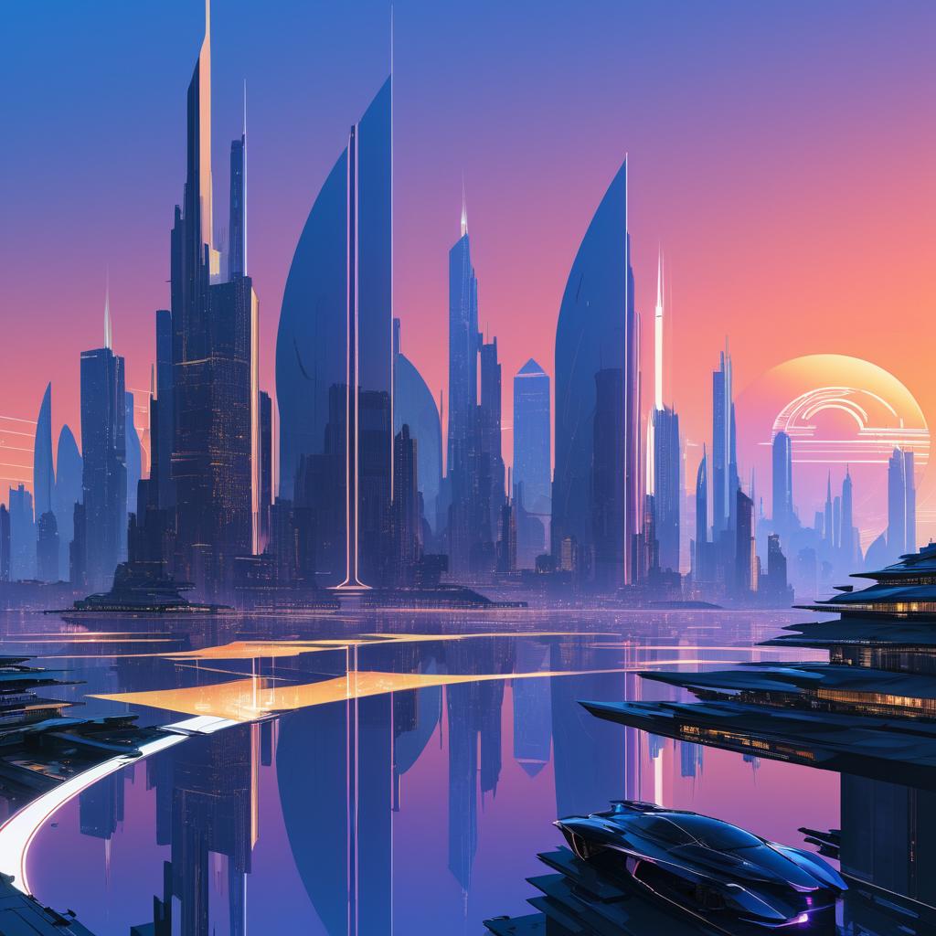 Futuristic City Skyline at Dusk