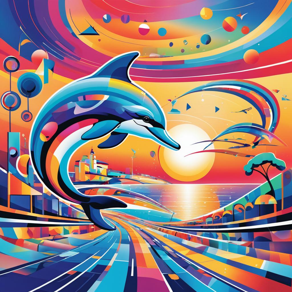 Vibrant Abstract Dolphin on Sunset Road