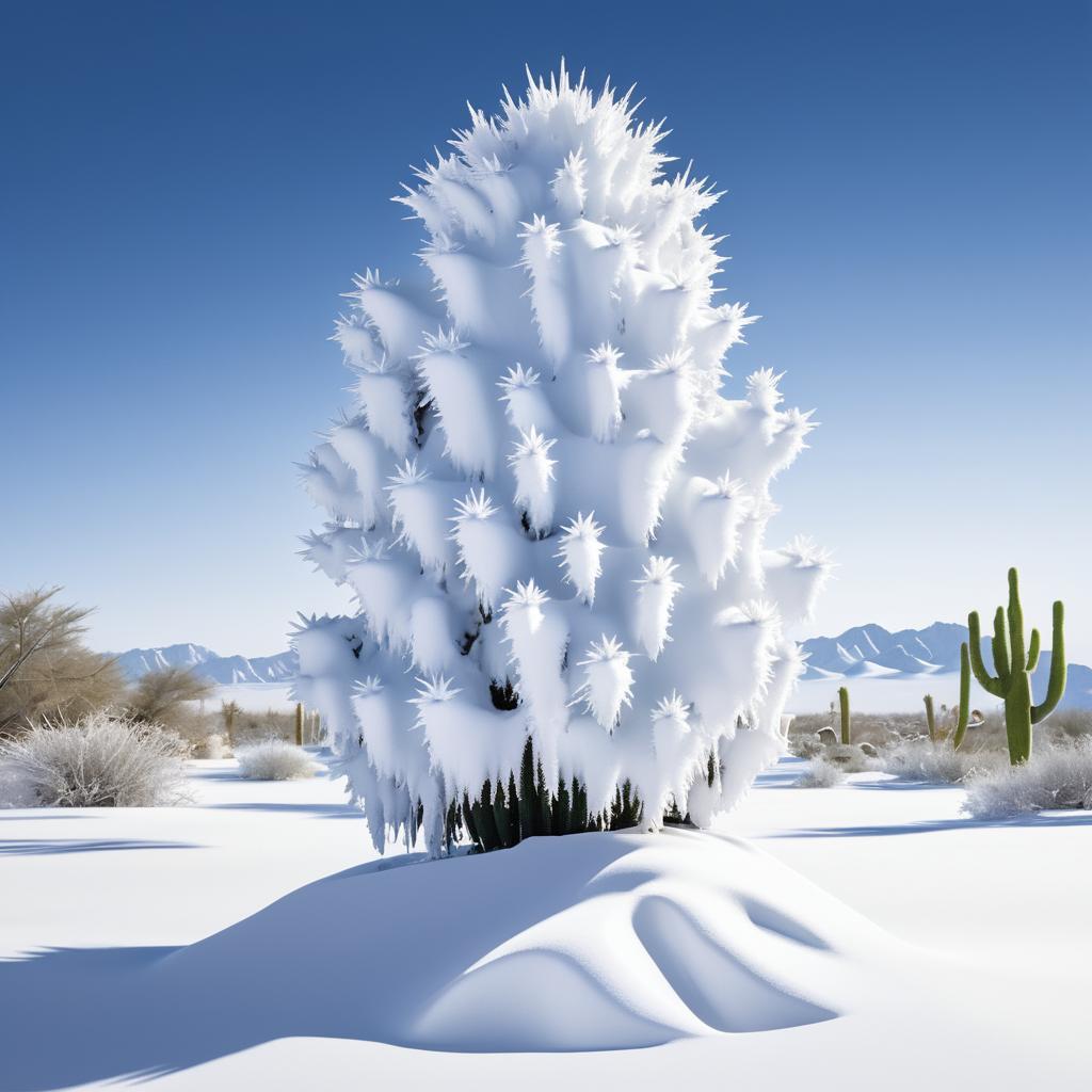 Snow-Covered Cactus with Deep Void