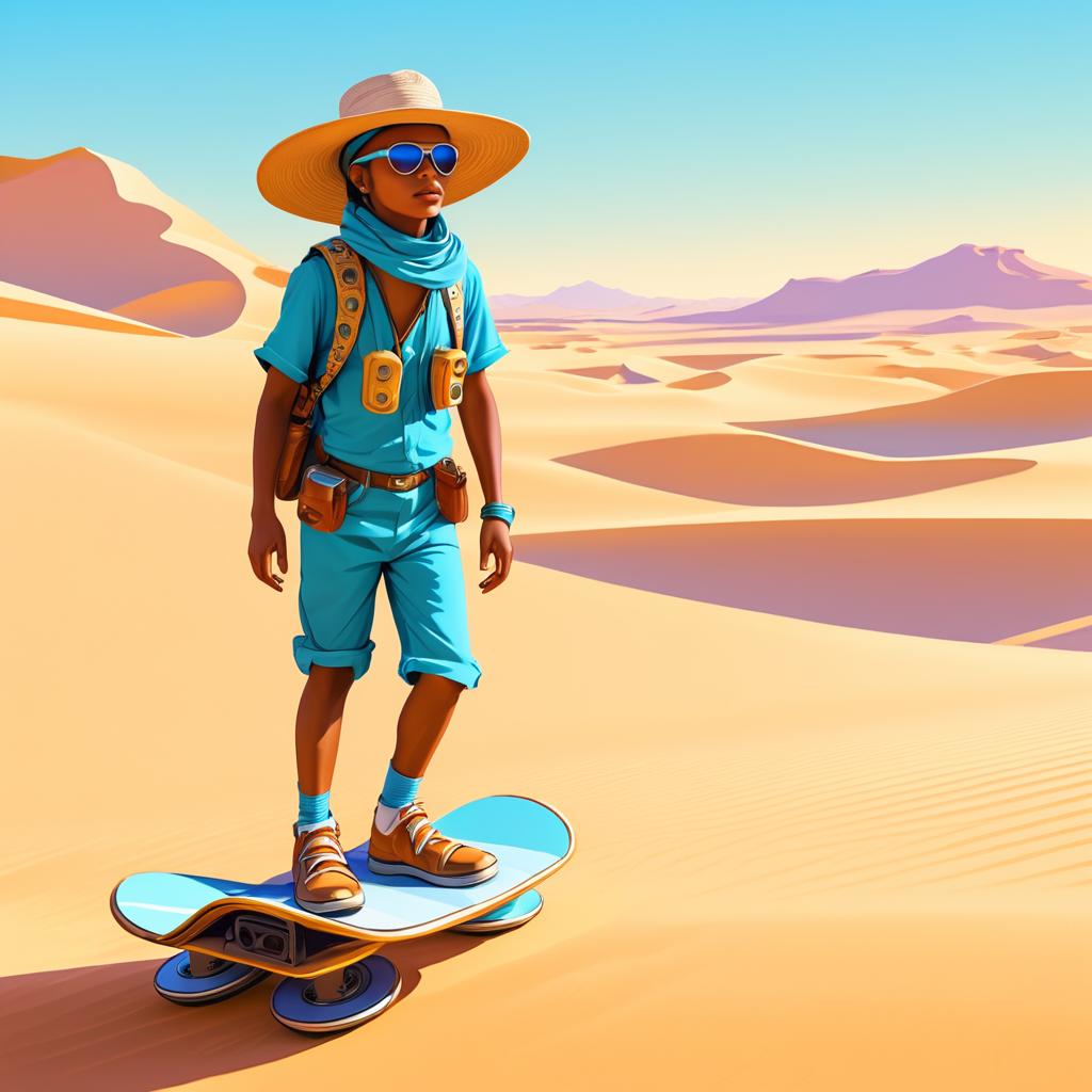 Desert Wanderer on a Hoverboard Adventure