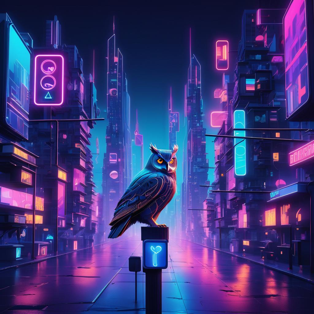 Surreal Cityscape at Dusk with Owl