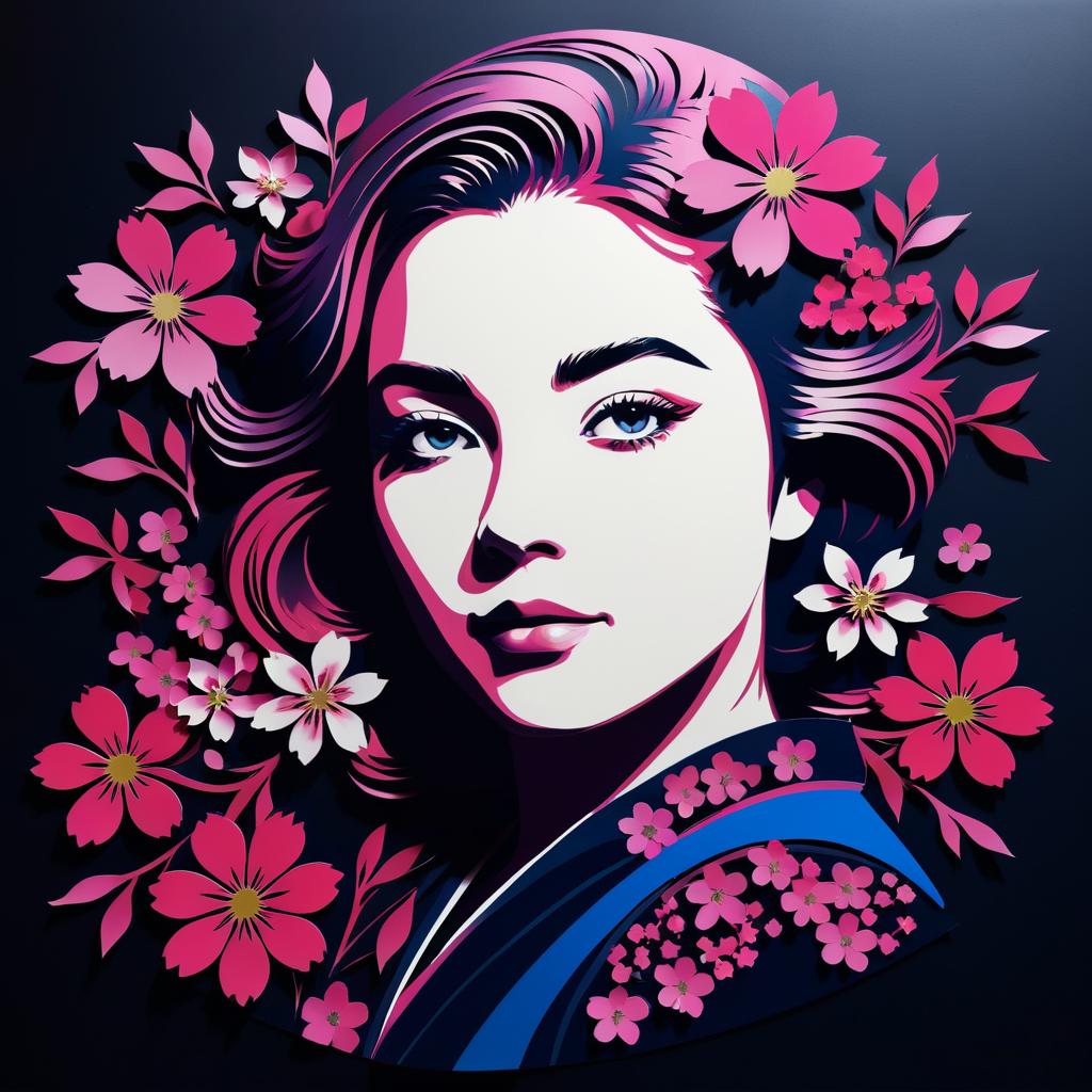 Blooming Sakura Stencil Art - Florence Pugh