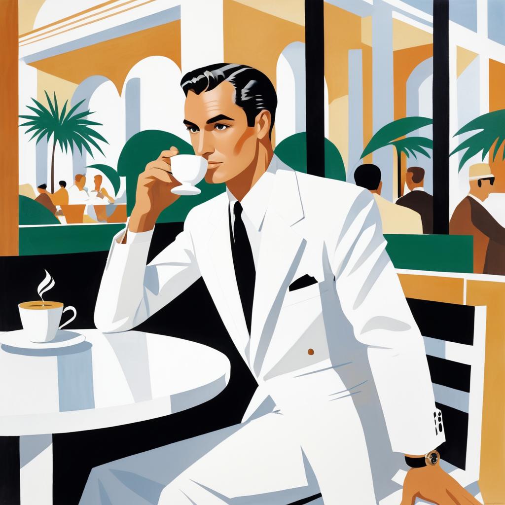 Chic Gentleman in Greek-Inspired Cafe Scene