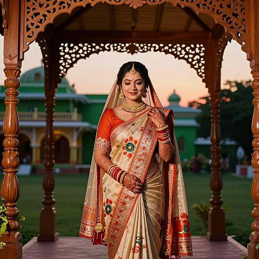 Bengali Bride in Saffron Saree