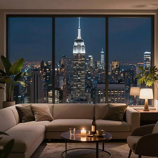 Cozy Nighttime Cityscape Interior View