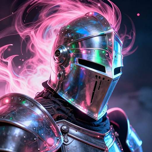 Neon Sci-Fi Knight Helmet Close-Up