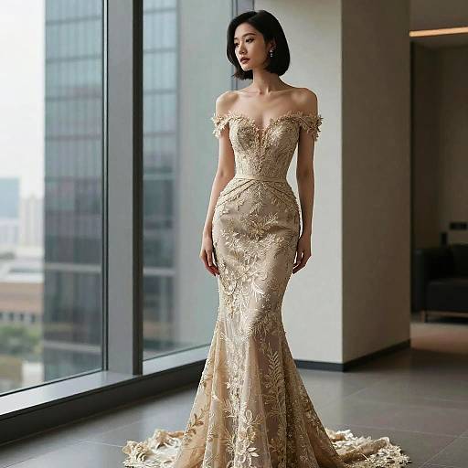 Sophisticated Woman in Nude Mermaid Gown
