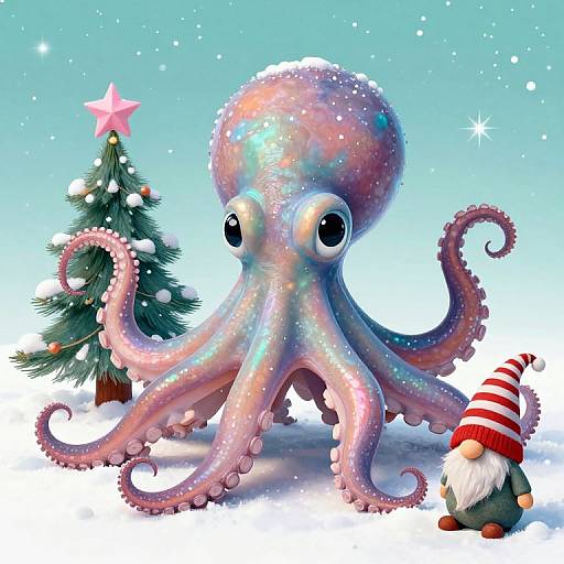 Iridescent Octopus in Christmas Wonderland