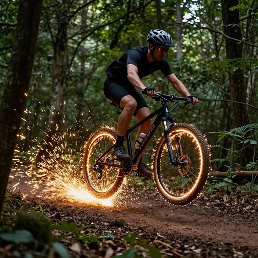 Cyclist Hovering on Sparkling Golden Wheels