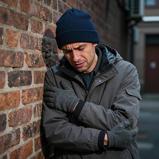 Pained Expression in Dim Alleyway