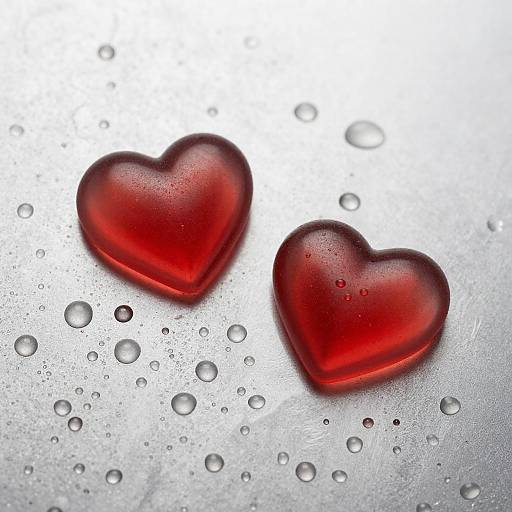Translucent Red Hearts on Silver Surface