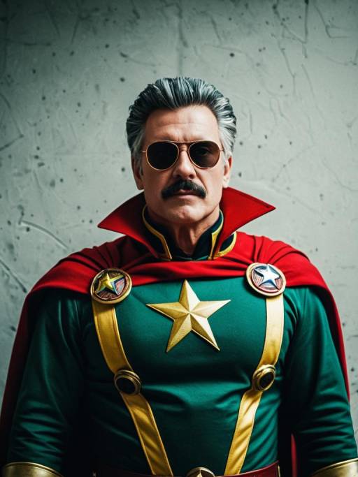 Man in Captain Chaos Costume with Sunglasses