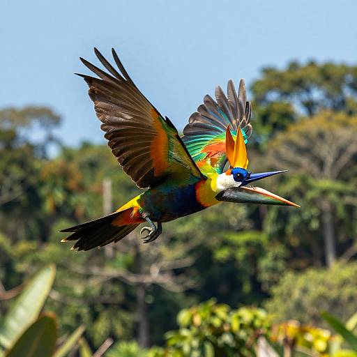 Colorful Tropical Birds Over Rainforest