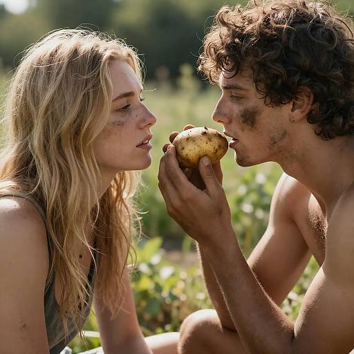 Intense Outdoor Moment with Raw Potato