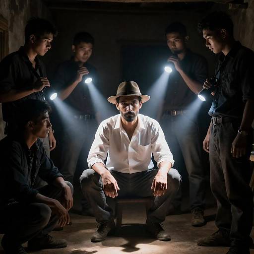 Mustached Man Backlit in Rustic Scene