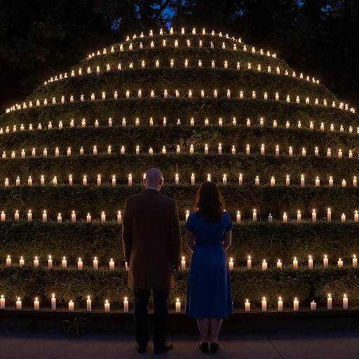 Couple Facing Candlelit Hill at Dusk
