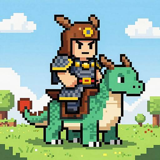 Pixel Art Warrior on Dragon