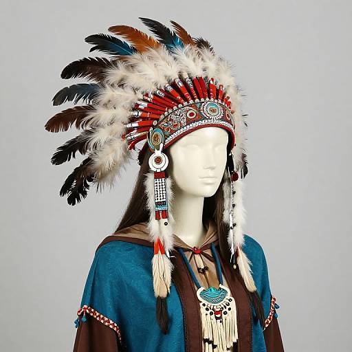 Mannequin in Feathered Headdress Outfit