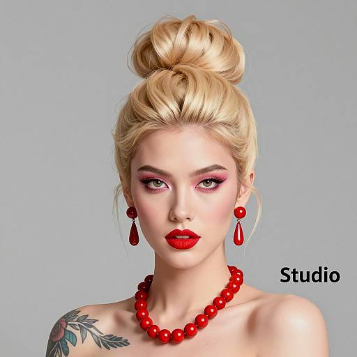 Stylish Blonde Woman with Bold Makeup