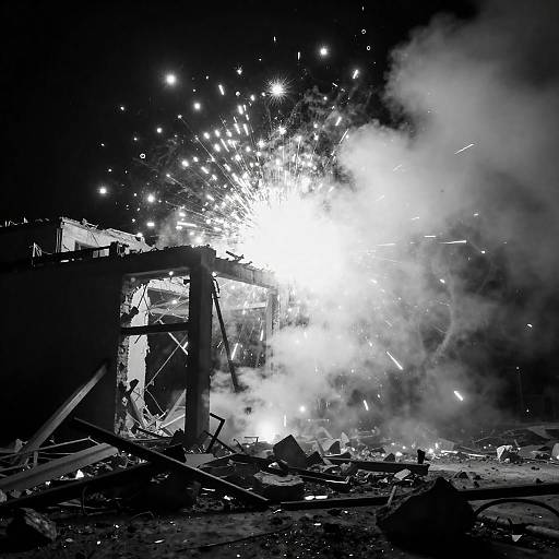 Noir Nighttime Explosive Urban Ruins
