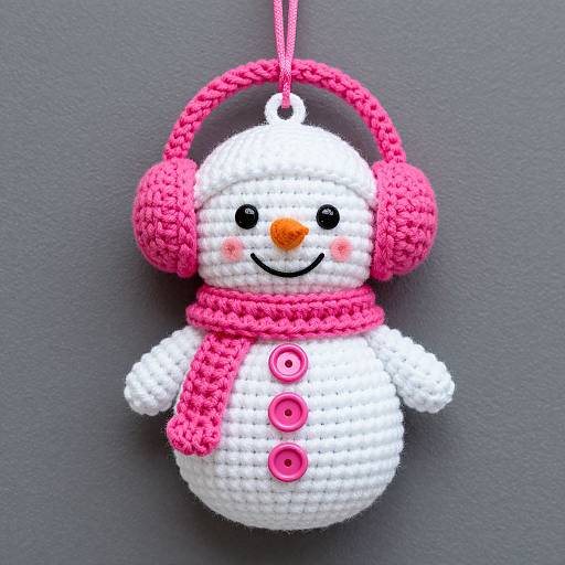 Crocheted Snowwoman Ornament with Pink Accents