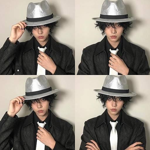 Young Man in Silver Fedora and White Tie