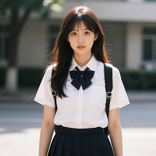 Asian Schoolgirl in Uniform Outdoors