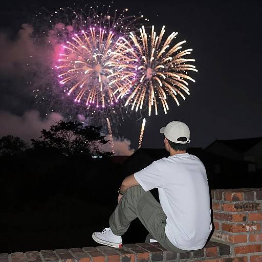 Silhouetted Man with Fireworks Display