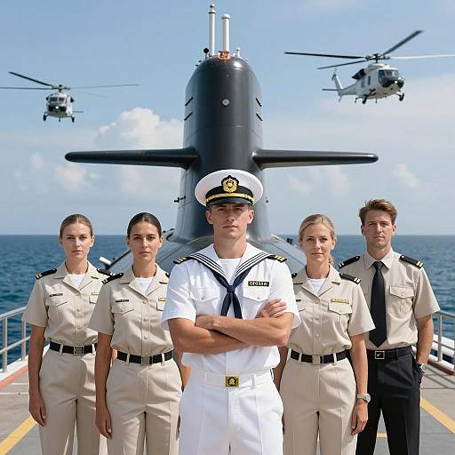 Naval Officers Standing on Submarine Deck