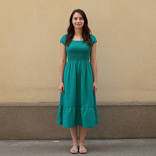 Woman in Green Tunic Dress