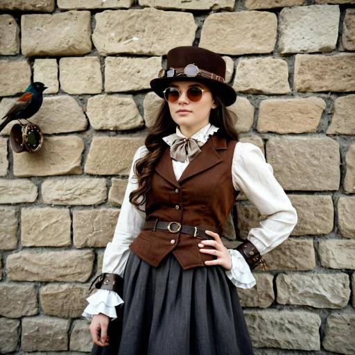 Woman in Steampunk Victorian Fashion by Stone Wall