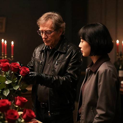 Intimate Moment with Red Roses and Candles