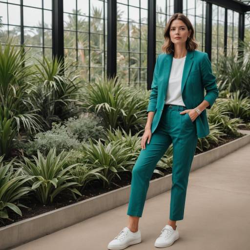 Woman in Teal Suit in Botanical Conservatory