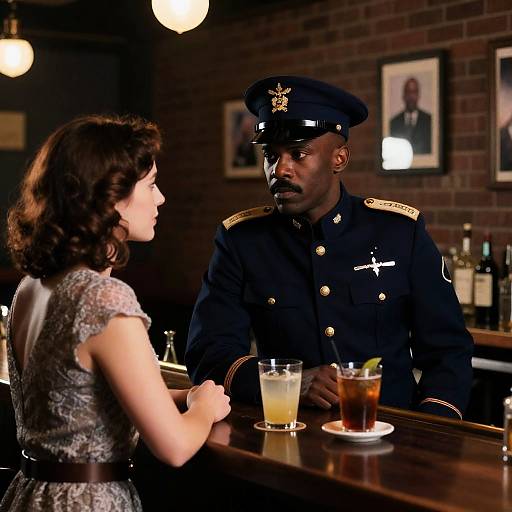 Intense Conversation at a Dimly Lit Bar