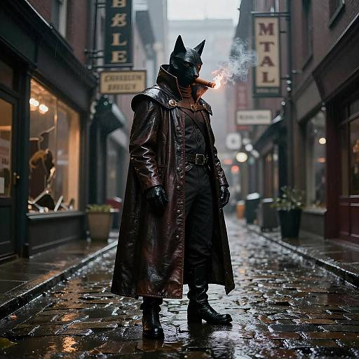 Phantom Lynx in Dark Leather Cloak with Glowing Cigar
