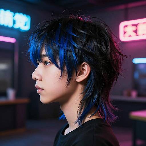 Cyberpunk Boy with Electric Blue Hair