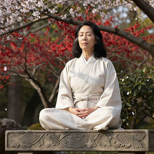 Serene East Asian Woman Meditating