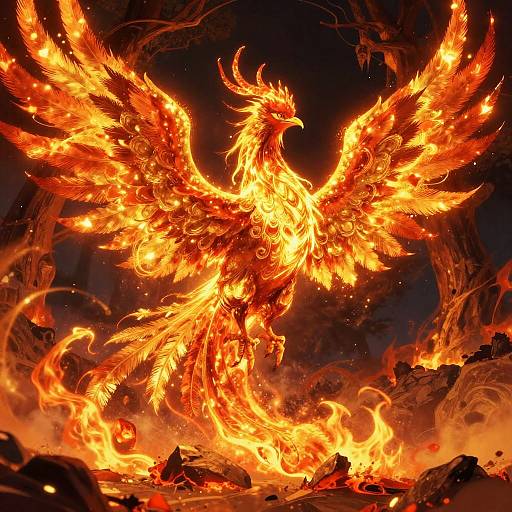 Mythical Phoenix Rising in Flames