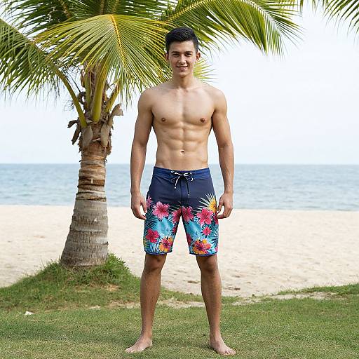 Realistic Male in Boardshorts at Beach