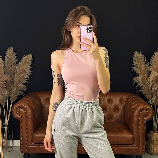 Stylish Young Woman Mirror Selfie