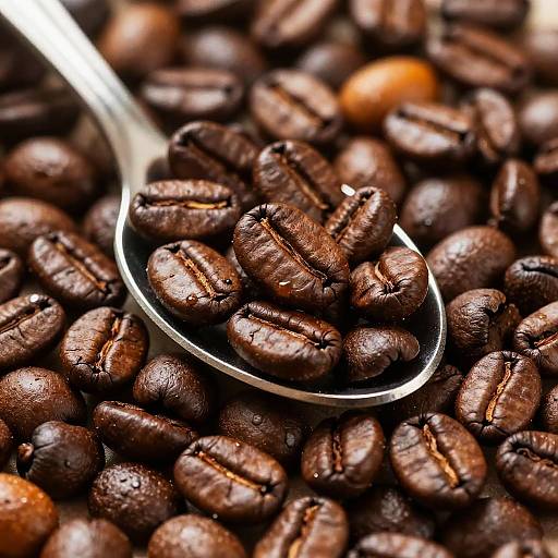 Close-up of Roasted Coffee Beans with Spoon