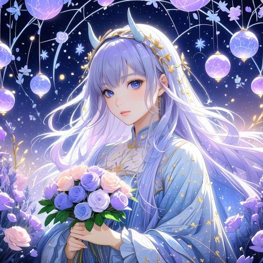 Dreamy Anime Portrait with Floral Fantasy