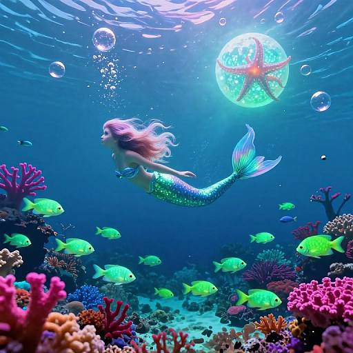 Psychedelic Underwater Mermaid Scene