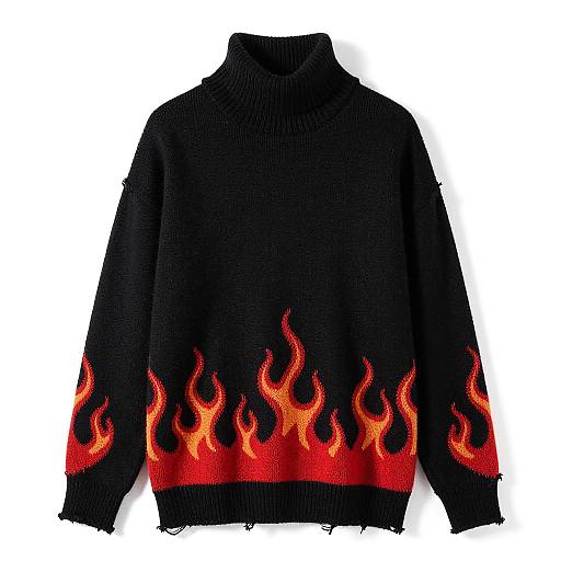 Edgy Black Oversized Flame Sweater