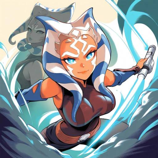 Illustration of Ahsoka tano, star wars in the style of Hm (hmongt)